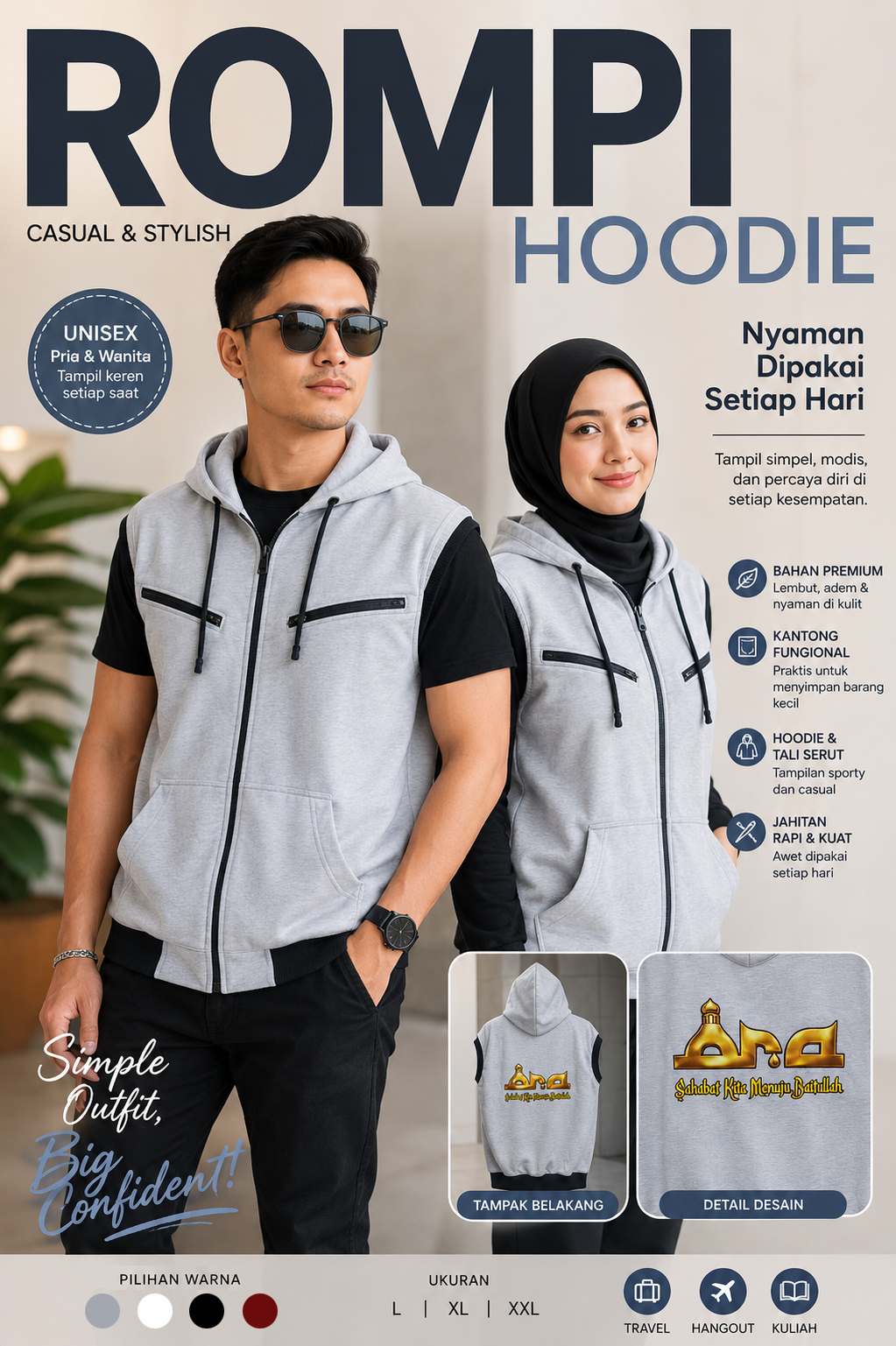 ROMPI HOODIE PRIA WANITA - ABU MISTY - GREY